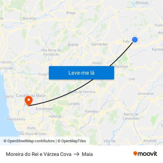 Moreira do Rei e Várzea Cova to Maia map