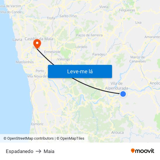 Espadanedo to Maia map