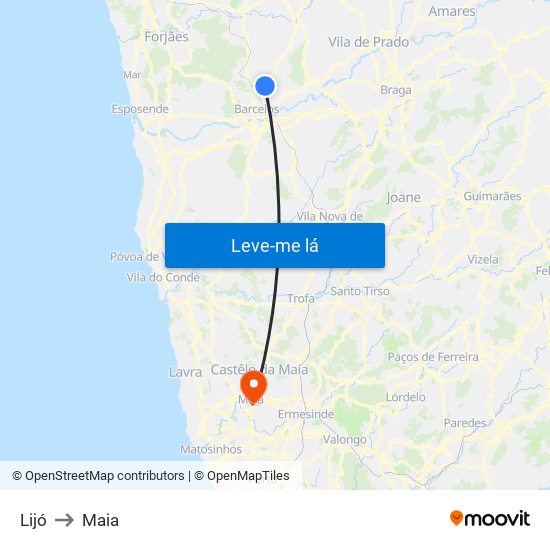 Lijó to Maia map