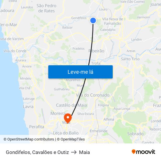 Gondifelos, Cavalões e Outiz to Maia map