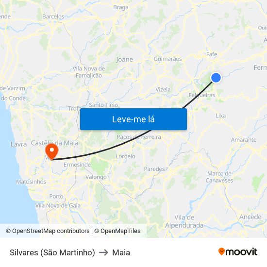 Silvares (São Martinho) to Maia map