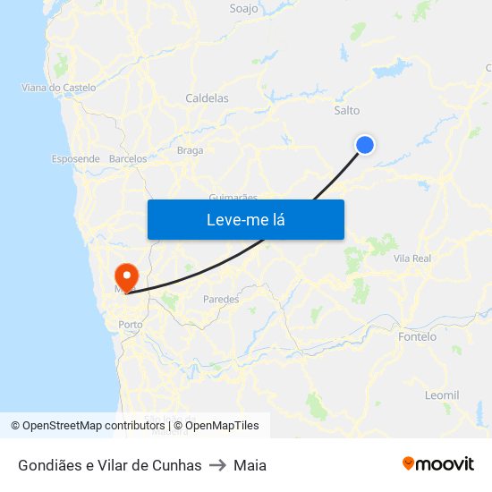 Gondiães e Vilar de Cunhas to Maia map