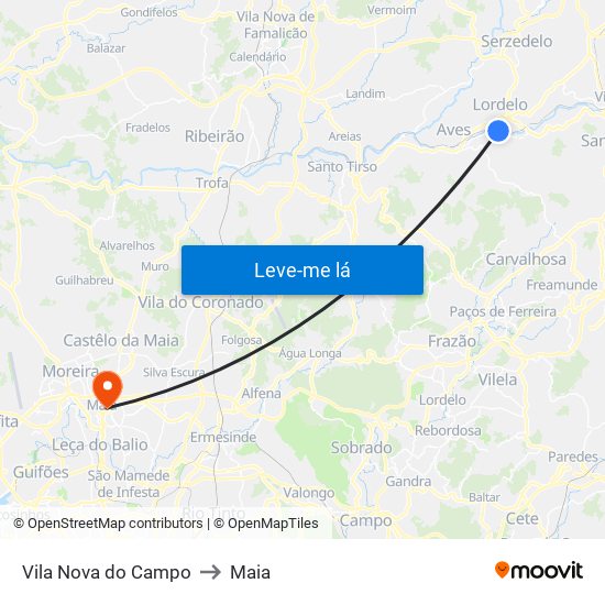 Vila Nova do Campo to Maia map