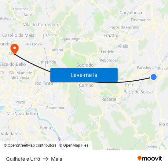 Guilhufe e Urrô to Maia map