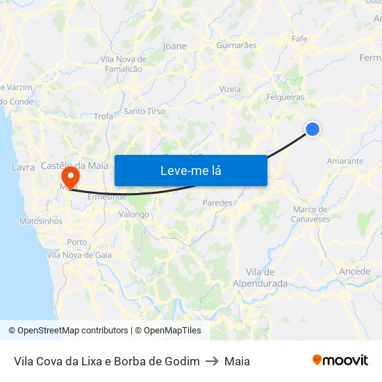 Vila Cova da Lixa e Borba de Godim to Maia map