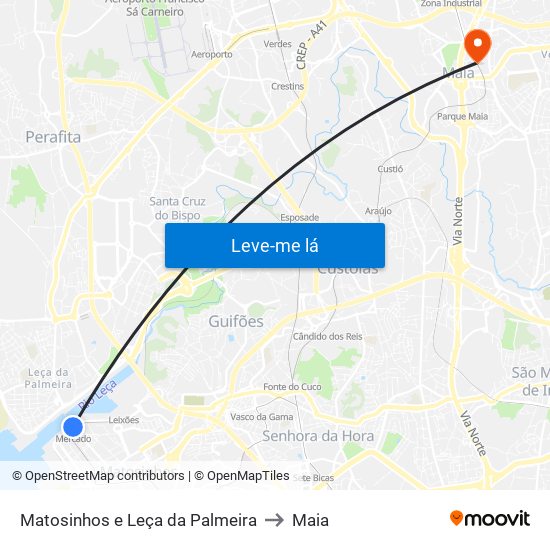 Matosinhos e Leça da Palmeira to Maia map