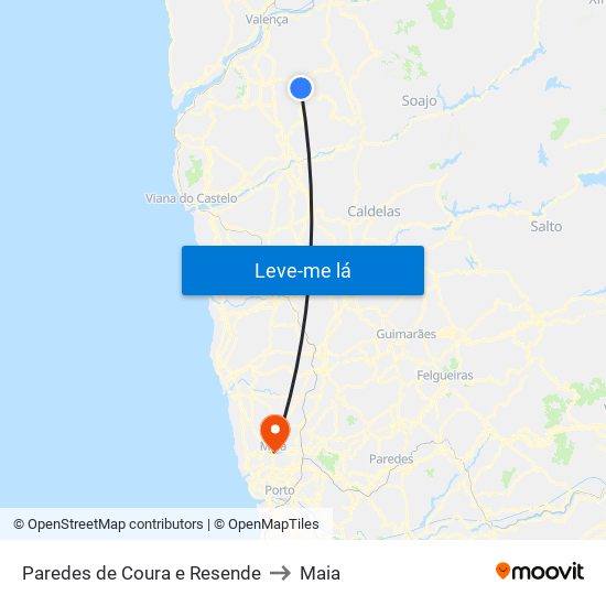 Paredes de Coura e Resende to Maia map