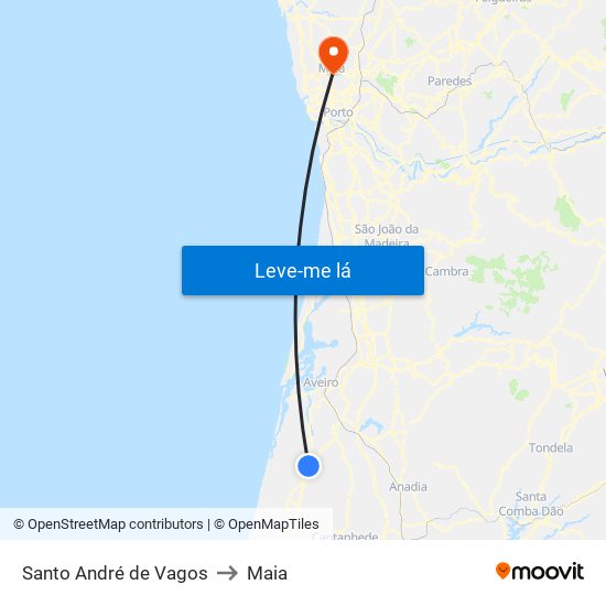 Santo André de Vagos to Maia map