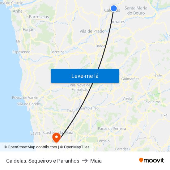 Caldelas, Sequeiros e Paranhos to Maia map