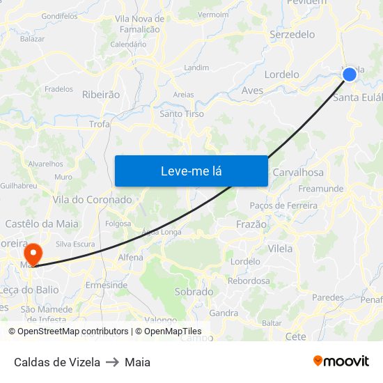 Caldas de Vizela to Maia map