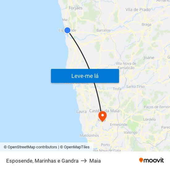 Esposende, Marinhas e Gandra to Maia map
