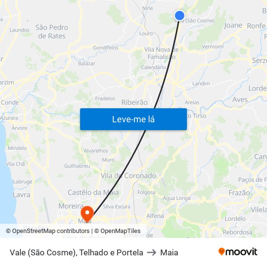 Vale (São Cosme), Telhado e Portela to Maia map