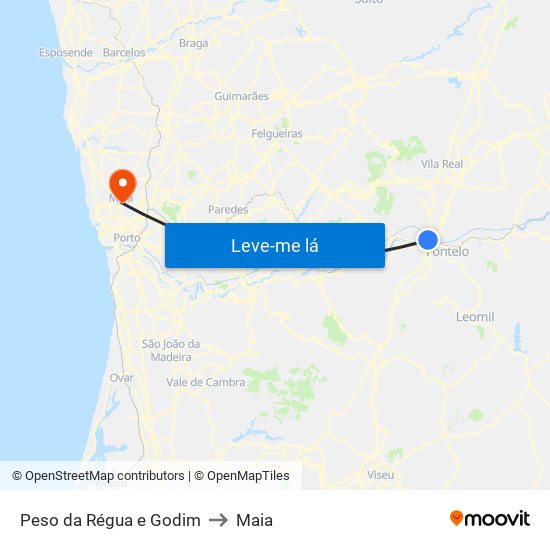 Peso da Régua e Godim to Maia map