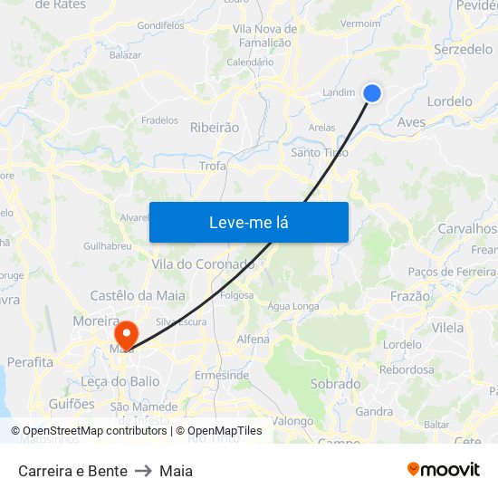 Carreira e Bente to Maia map