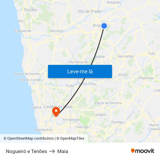 Nogueiró e Tenões to Maia map