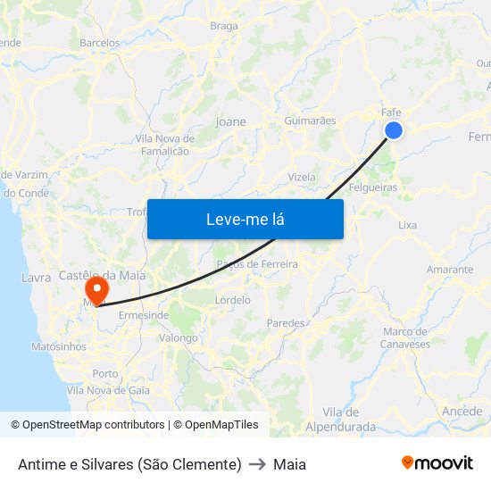Antime e Silvares (São Clemente) to Maia map
