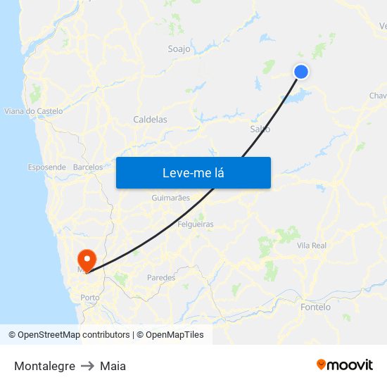 Montalegre to Maia map