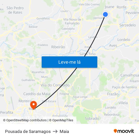 Pousada de Saramagos to Maia map