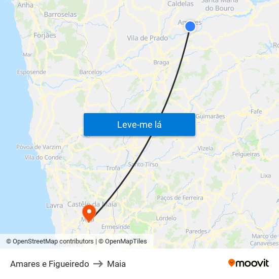 Amares e Figueiredo to Maia map