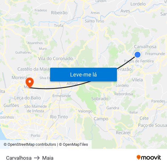 Carvalhosa to Maia map