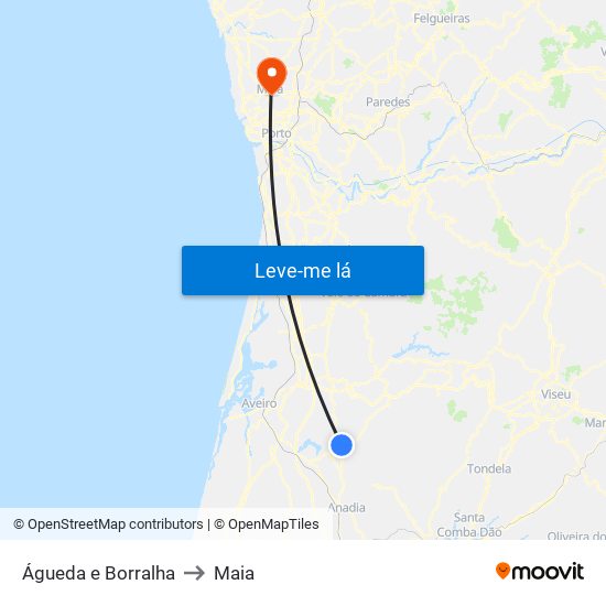 Águeda e Borralha to Maia map