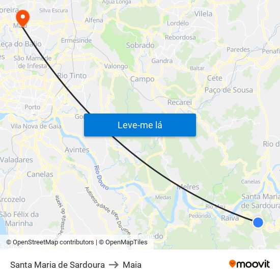 Santa Maria de Sardoura to Maia map