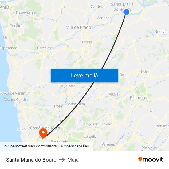 Santa Maria do Bouro to Maia map