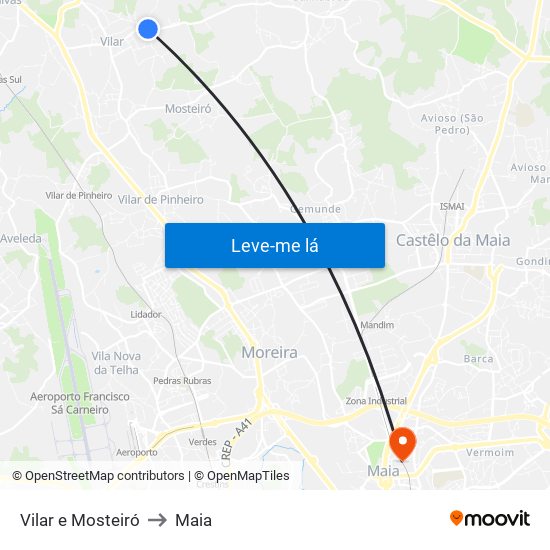 Vilar e Mosteiró to Maia map