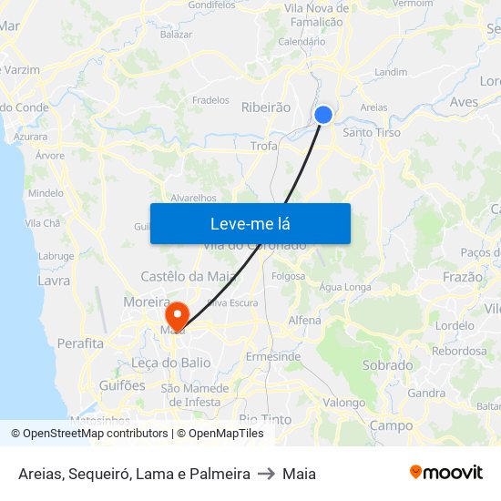 Areias, Sequeiró, Lama e Palmeira to Maia map