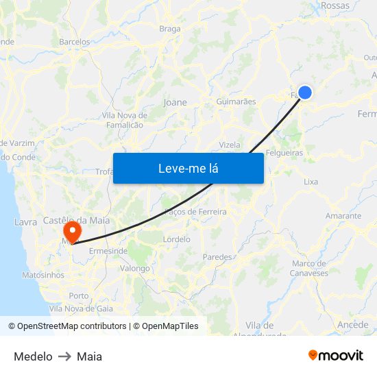 Medelo to Maia map