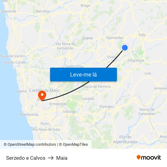 Serzedo e Calvos to Maia map