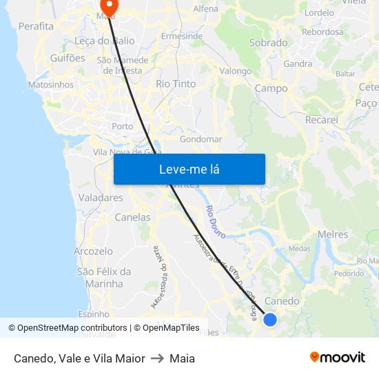 Canedo, Vale e Vila Maior to Maia map