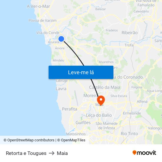 Retorta e Tougues to Maia map