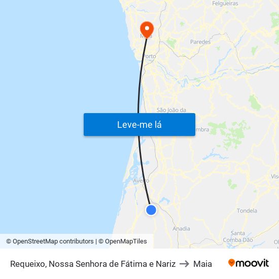 Requeixo, Nossa Senhora de Fátima e Nariz to Maia map