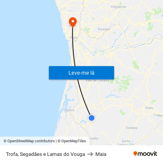 Trofa, Segadães e Lamas do Vouga to Maia map