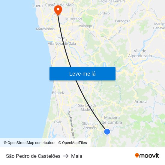 São Pedro de Castelões to Maia map