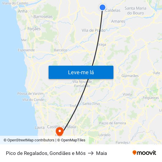 Pico de Regalados, Gondiães e Mós to Maia map
