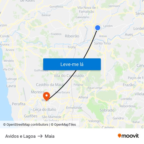 Avidos e Lagoa to Maia map