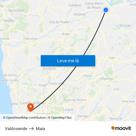 Valdosende to Maia map