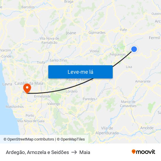 Ardegão, Arnozela e Seidões to Maia map