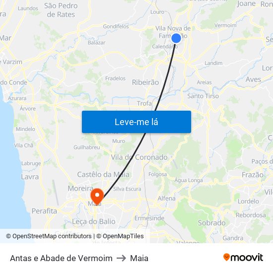 Antas e Abade de Vermoim to Maia map