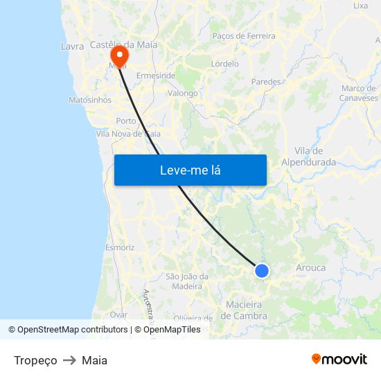 Tropeço to Maia map