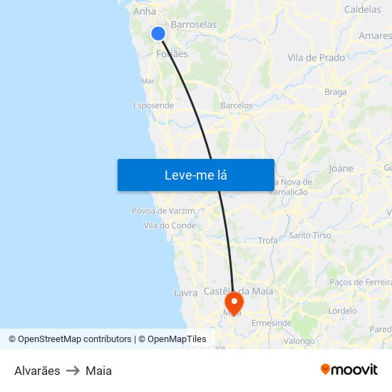 Alvarães to Maia map