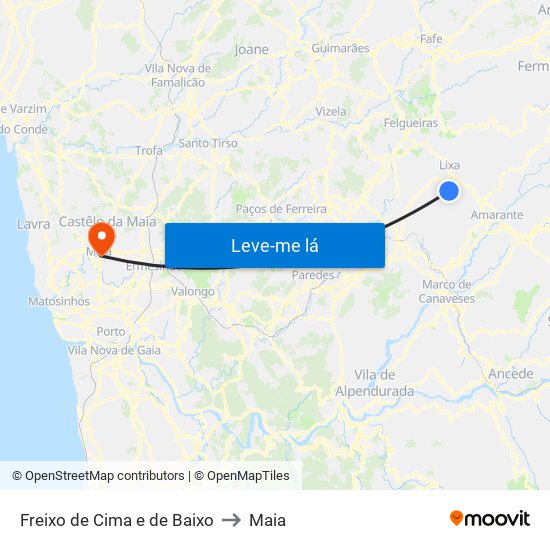 Freixo de Cima e de Baixo to Maia map