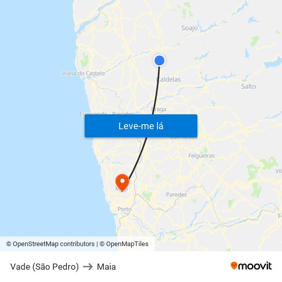 Vade (São Pedro) to Maia map