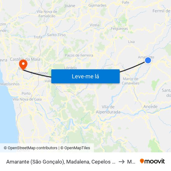 Amarante (São Gonçalo), Madalena, Cepelos e Gatão to Maia map