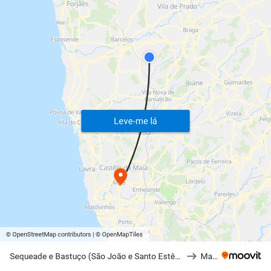 Sequeade e Bastuço (São João e Santo Estêvão) to Maia map