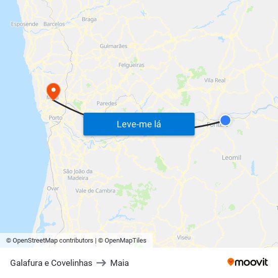 Galafura e Covelinhas to Maia map