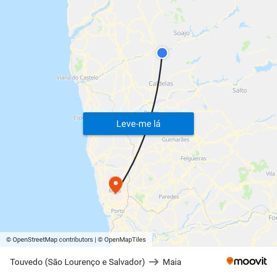 Touvedo (São Lourenço e Salvador) to Maia map
