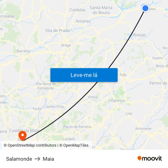 Salamonde to Maia map